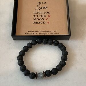 Son Gift Lava Stone Beaded Bracelet with Moonstone Accent, Brand New